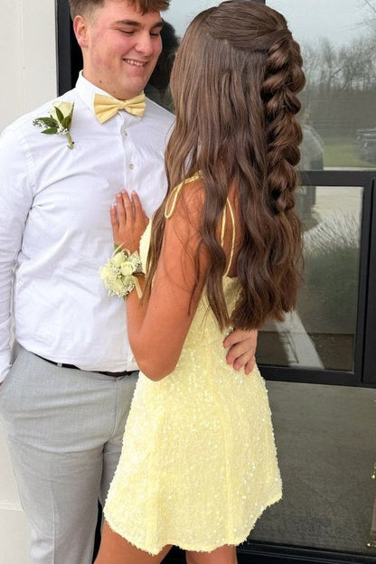 Sequin Spaghetti Strap A-Line Homecoming Dress