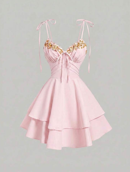 Embroidered Corset Tiered Mini Dress