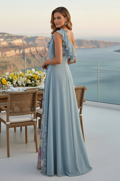 One-Shoulder Floral Embroidered Maxi Gown