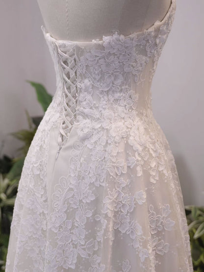 Halter Neck Floral Lace A-Line Wedding Dress