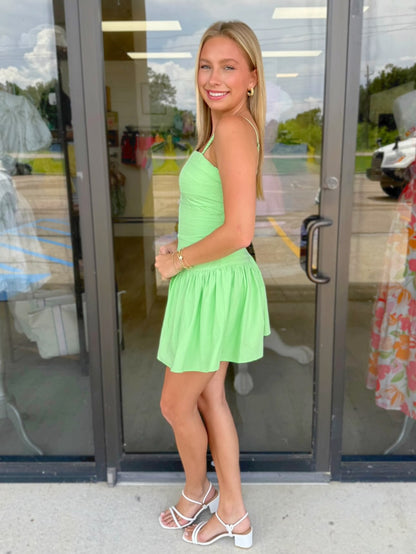 Ruched Fit and Flare Mini Dress with Square Neck