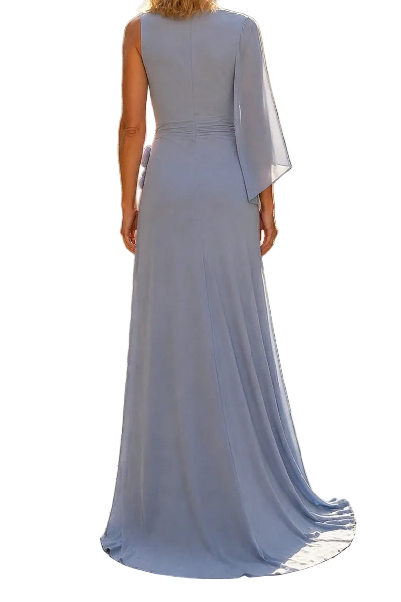 Asymmetric One-Sleeve Column Gown with 3D Florals