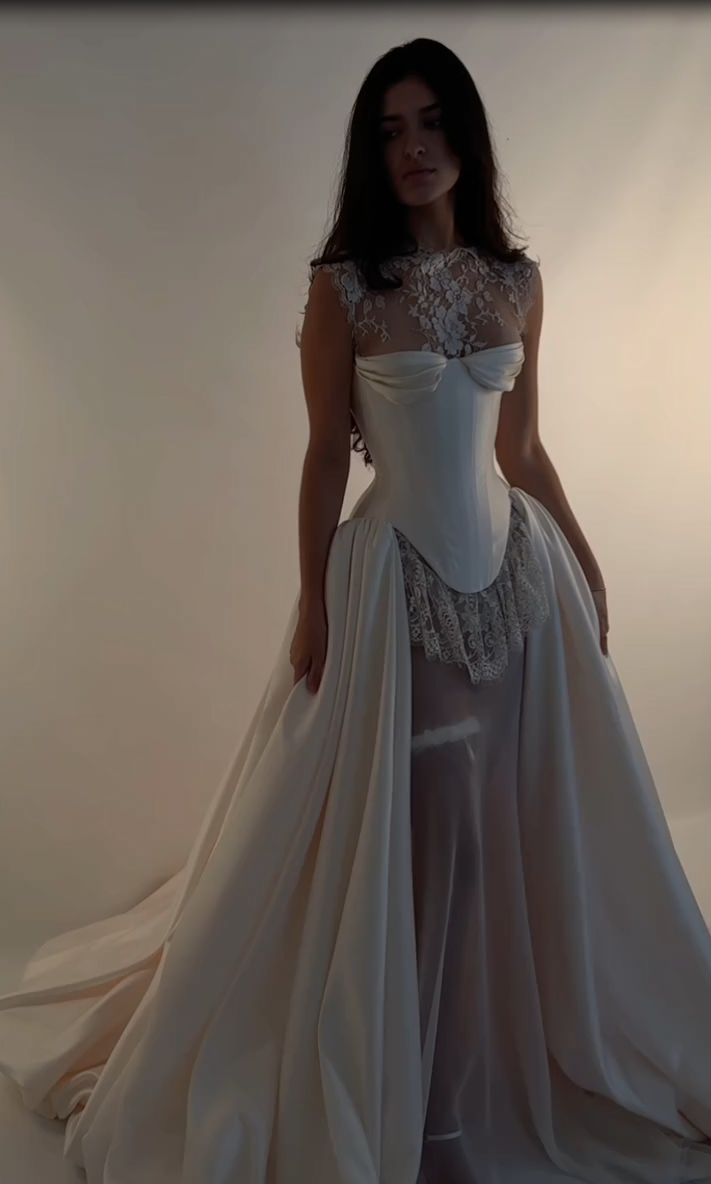 Corset Bridal Gown with Lace Illusion Neckline