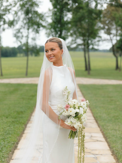 Sleeveless High-Neck Sheath Wedding Gown with Sweep Train