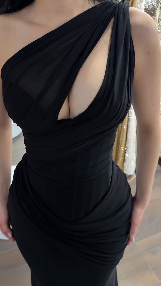 One-Shoulder Cutout Draped Evening Gown