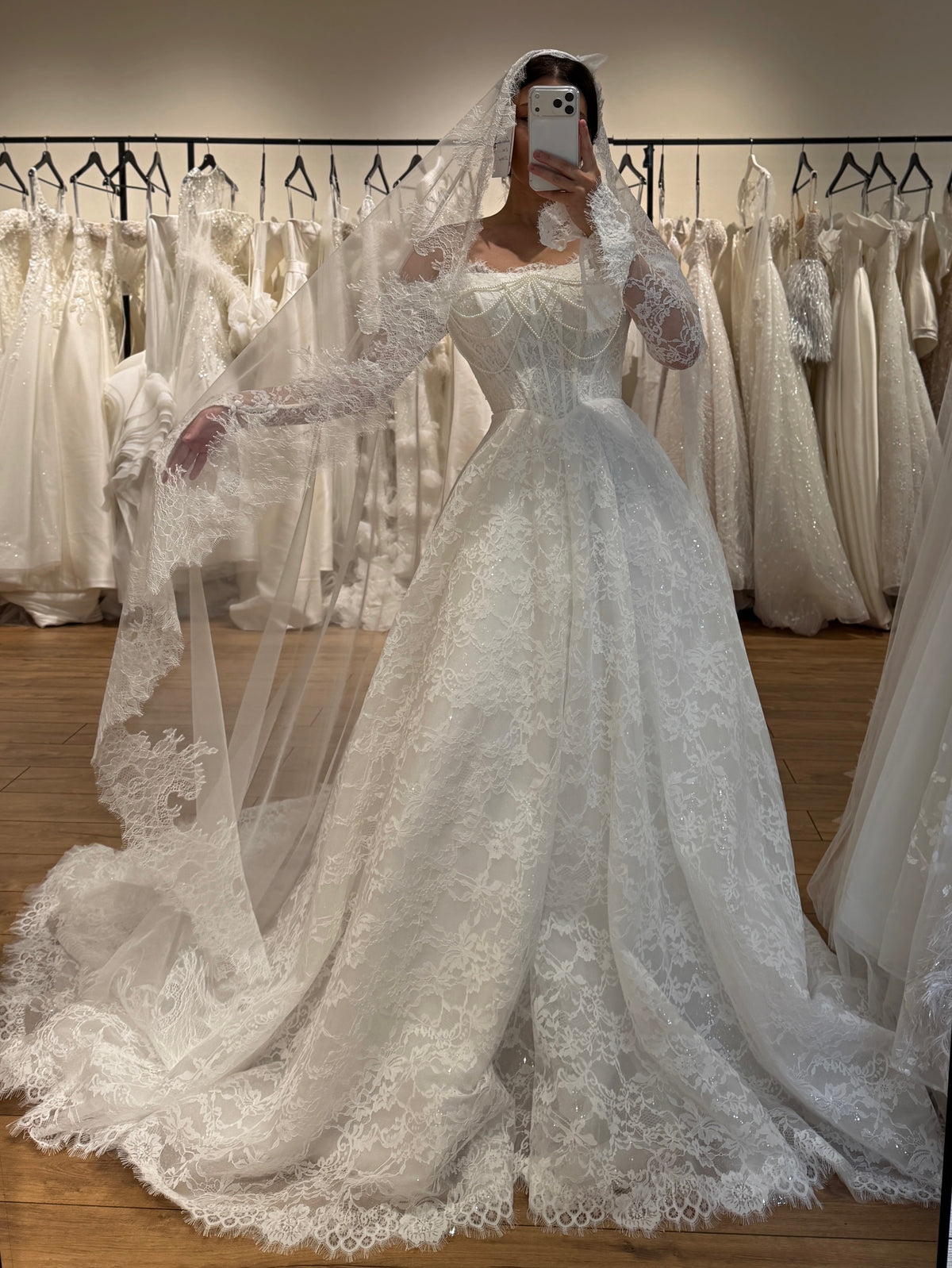 Off-the-Shoulder Lace Ball Gown Wedding Dress