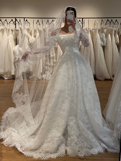 Off-the-Shoulder Lace Ball Gown Wedding Dress
