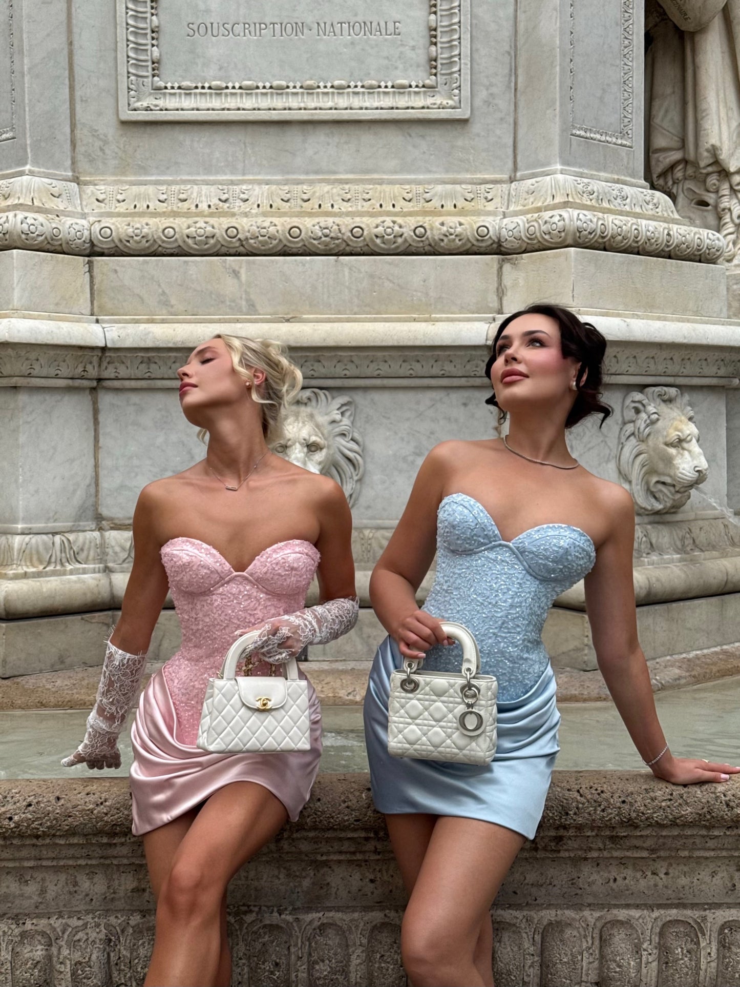 Strapless Beaded Corset Mini Dress with Draped Skirt