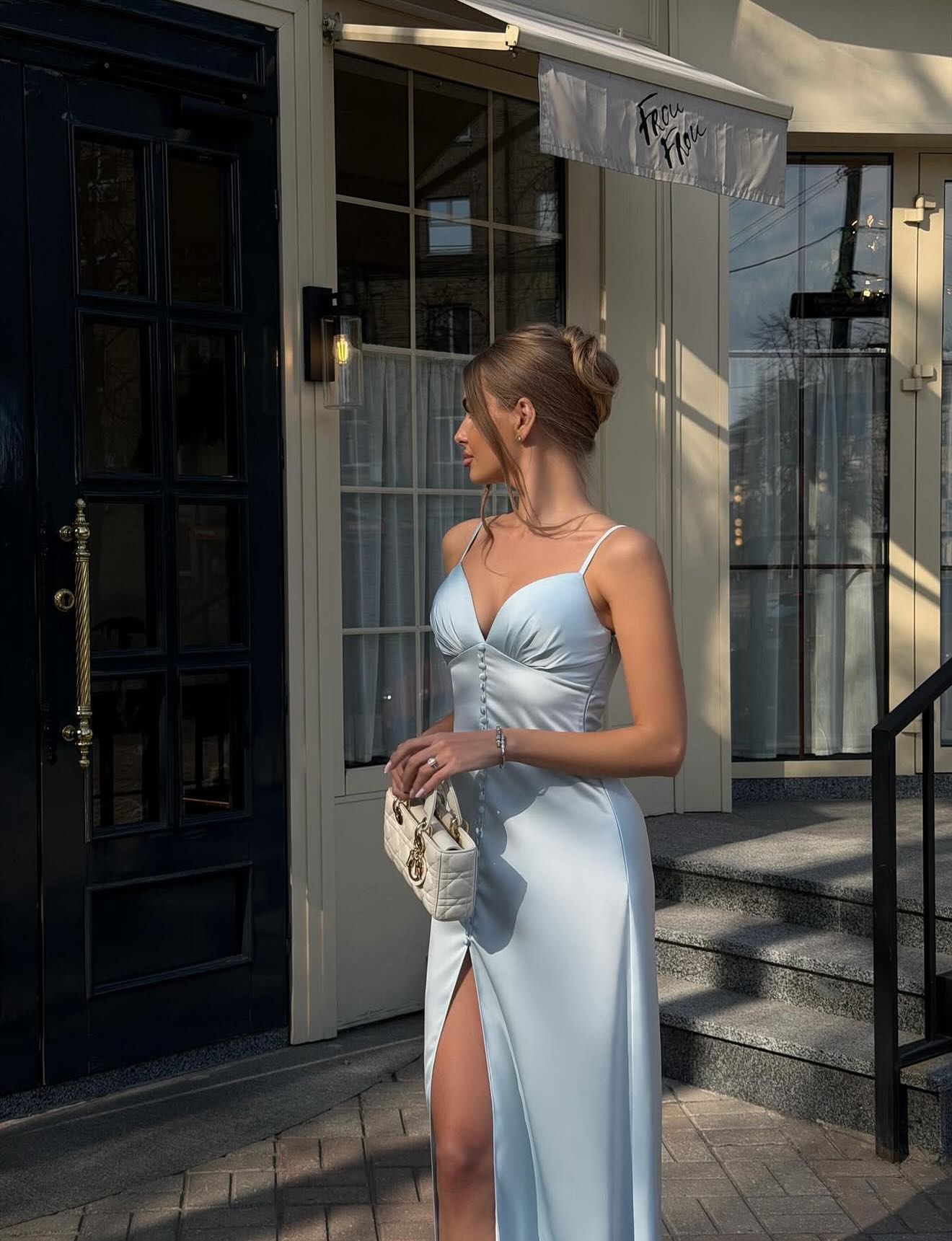 Satin Sweetheart Maxi Slip Dress with High Slit