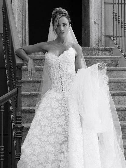 Strapless Sweetheart Lace A-Line Wedding Dress