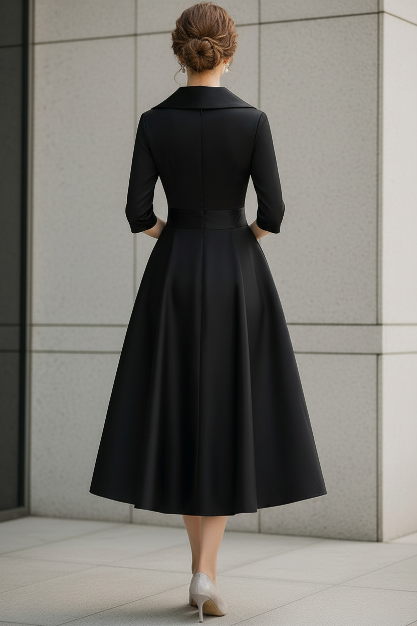 V-Neck Wrap Bodice A-Line Midi Dress with Pockets