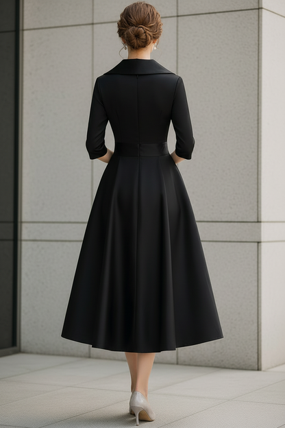 V-Neck Wrap Bodice A-Line Midi Dress with Pockets