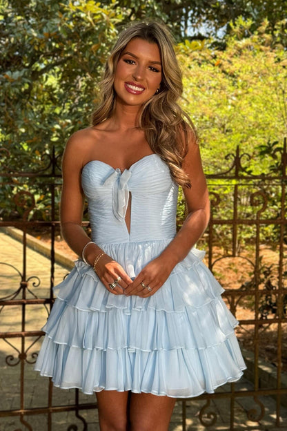 Strapless Sweetheart Tiered Ruffled Mini Dress