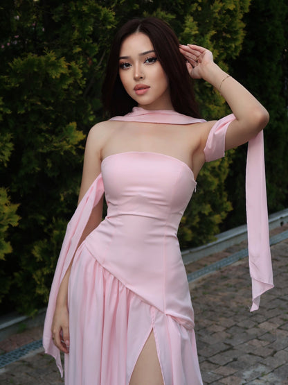 Strapless Corset A-Line Gown with Scarf