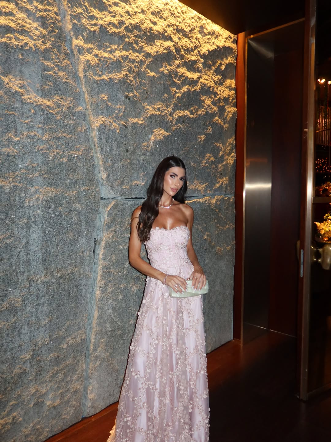 Strapless Floral Applique A-Line Gown