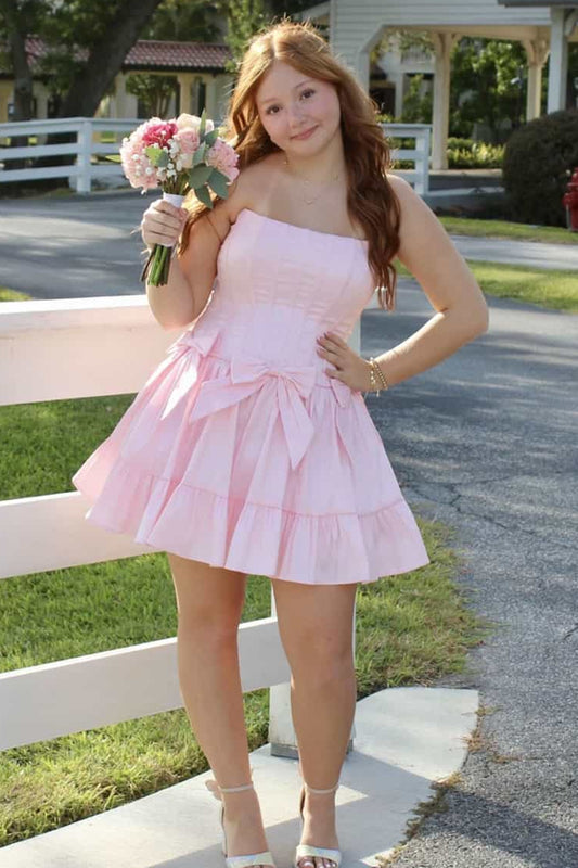 Strapless Corset Tiered Mini Dress with Bows