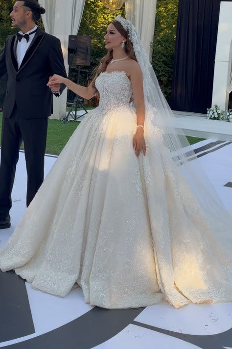 Strapless Lace Ball Gown Wedding Dress