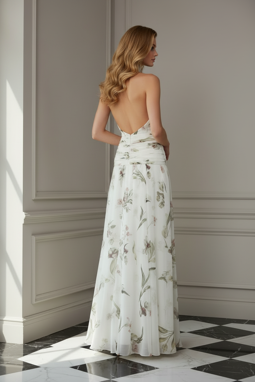 Floral Chiffon Halter Maxi Dress