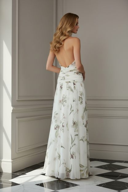 Floral Chiffon Halter Maxi Dress