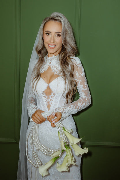 High Neck Lace Mermaid Wedding Dress with Cut-Out