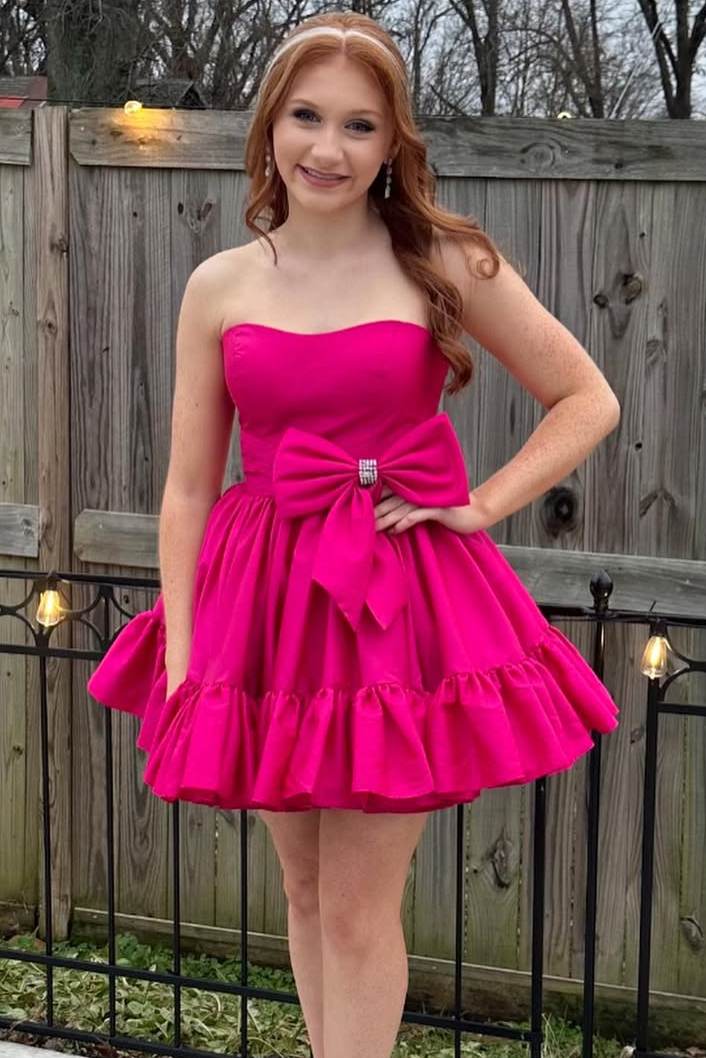 Strapless Ruffled Taffeta Mini Dress