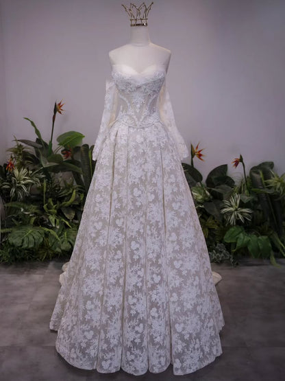 Off Shoulder Lace Corset A-Line Wedding Gown