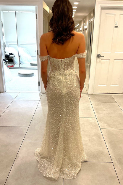 3D Floral Applique Fit and Flare Wedding Gown