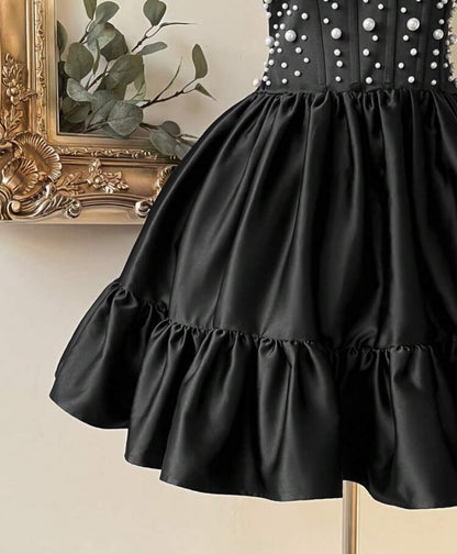 Strapless Pearl Corset Satin Mini Dress
