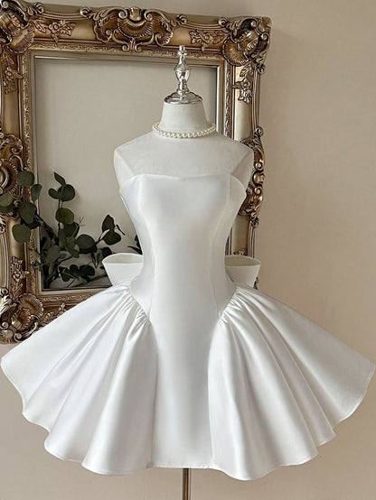 Strapless Structured Satin Mini Dress