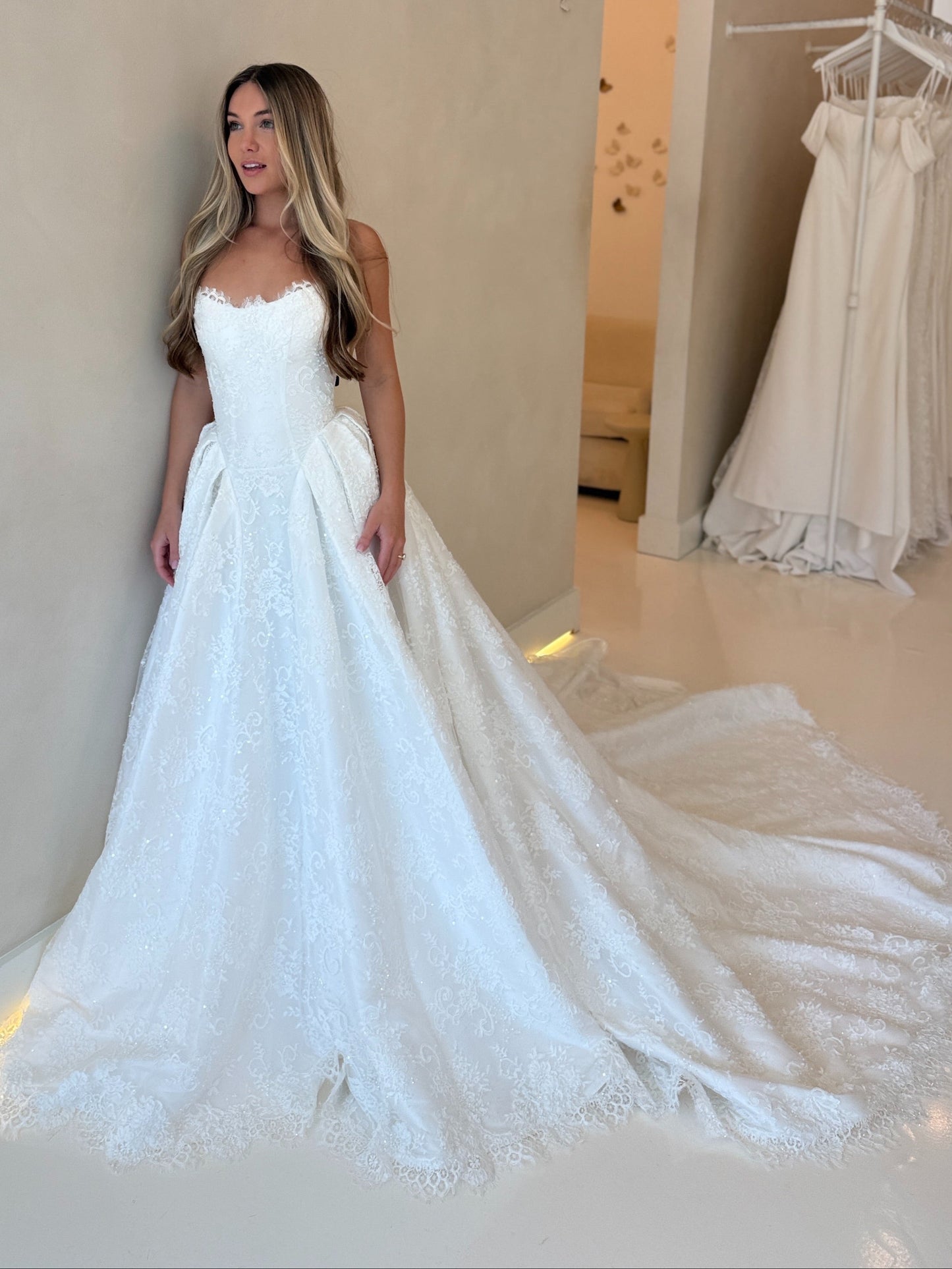 Strapless Lace Corset Ball Gown Wedding Dress