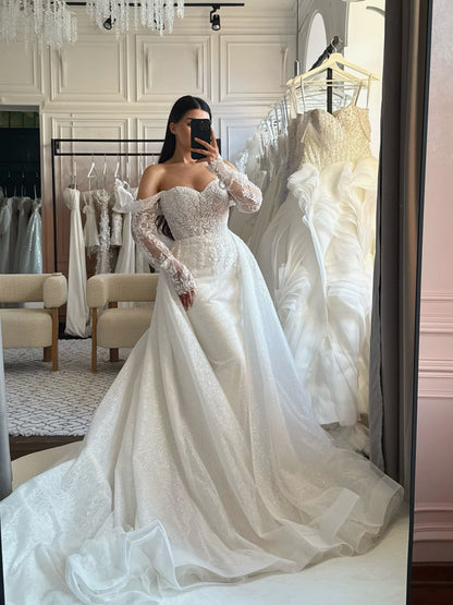 Beaded Sheath Wedding Dress with Overskirt
