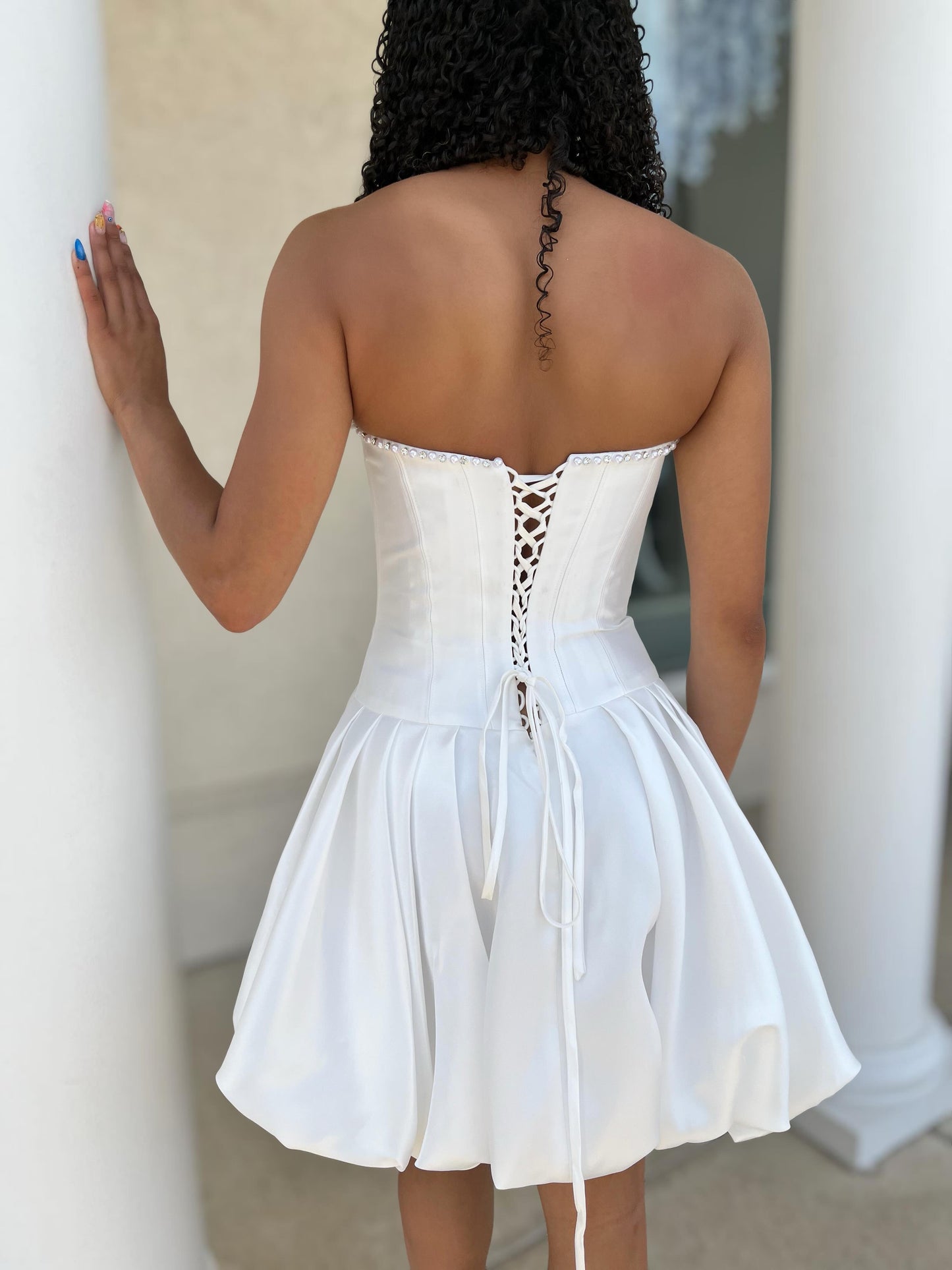 Strapless Corset Mini Dress with 3D Flower Detail