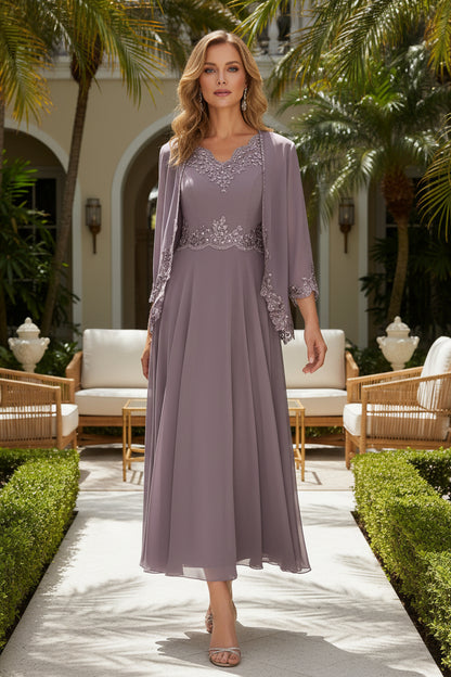 A-Line Ankle-Length Dress with Sequin Jacket