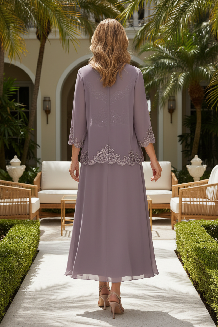 A-Line Ankle-Length Dress with Sequin Jacket