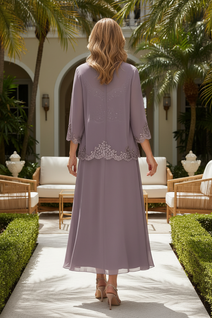 A-Line Ankle-Length Dress with Sequin Jacket