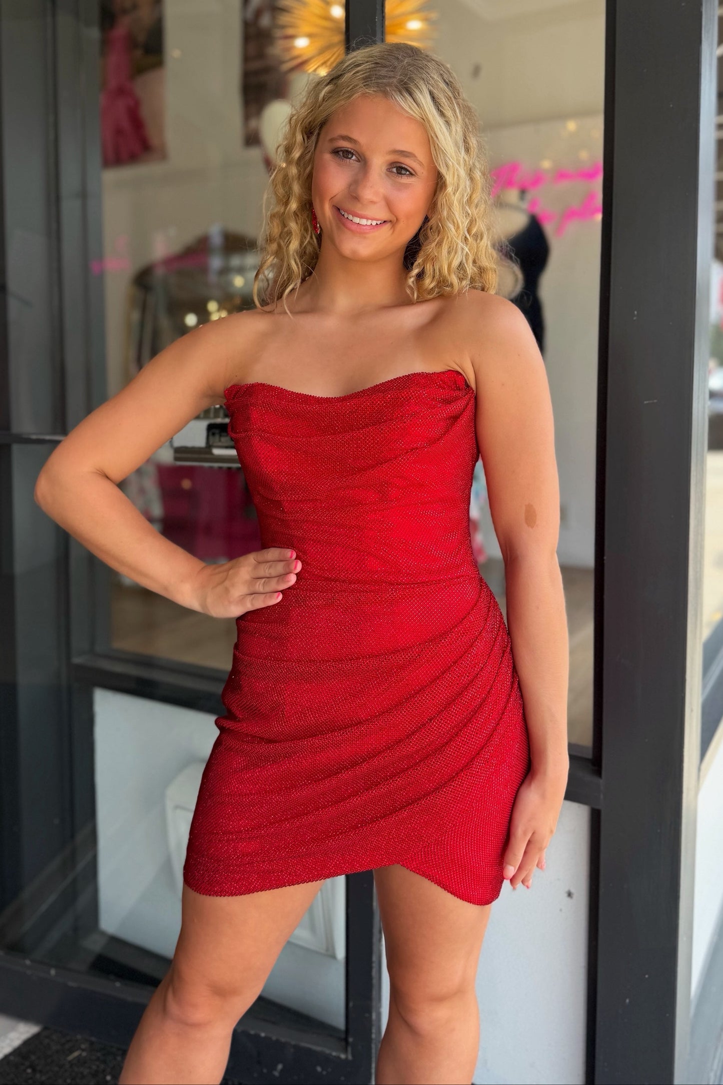 Strapless Glitter Bodycon Mini Dress with Side Ruching