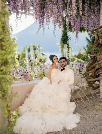Strapless Organza Ruffle Ball Gown Wedding Dress