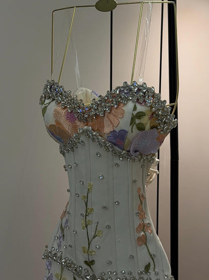 Floral Embroidered Corset Mermaid Gown with Pearls
