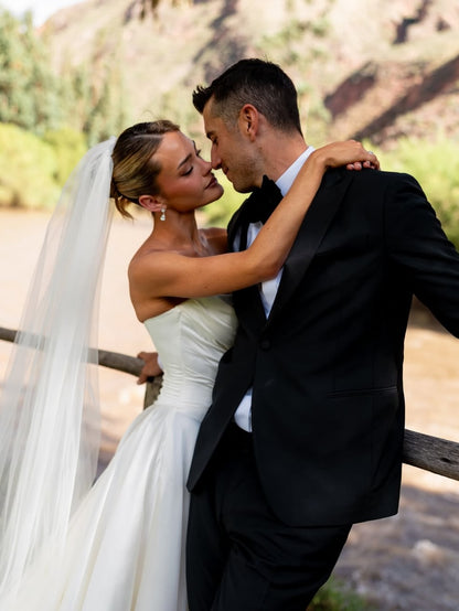 Strapless Ruched Bodice Satin A-Line Bridal Gown