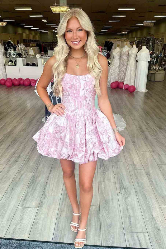 Strapless Corset Jacquard Bubble Skirt Dress