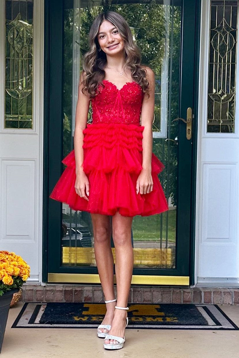 Tiered Tulle Strapless Corset Mini Dress