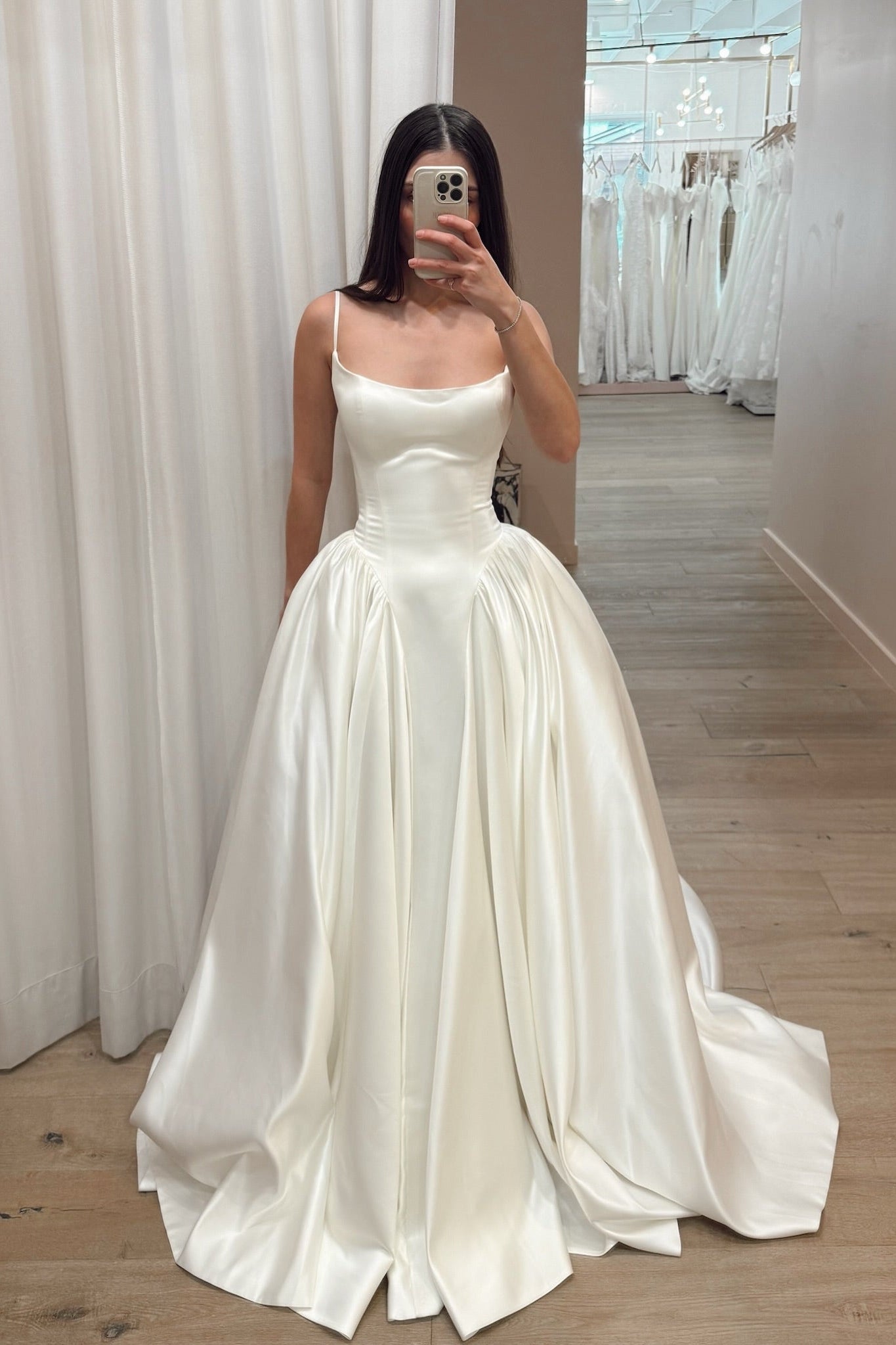 Satin Ball Gown Wedding Dress with Spaghetti Straps