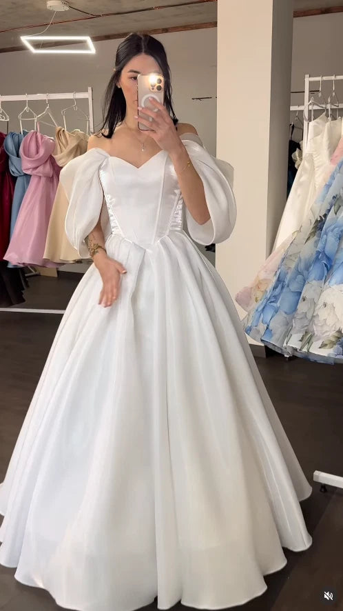 Off-the-Shoulder Satin Ball Gown Wedding Dress