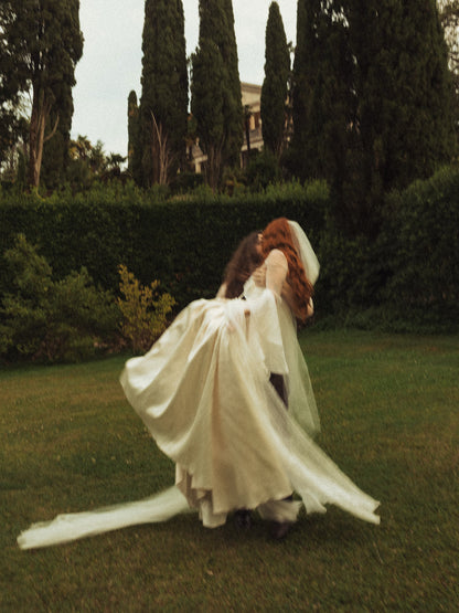 Square Neck Wedding Dress with Bell Sleeves