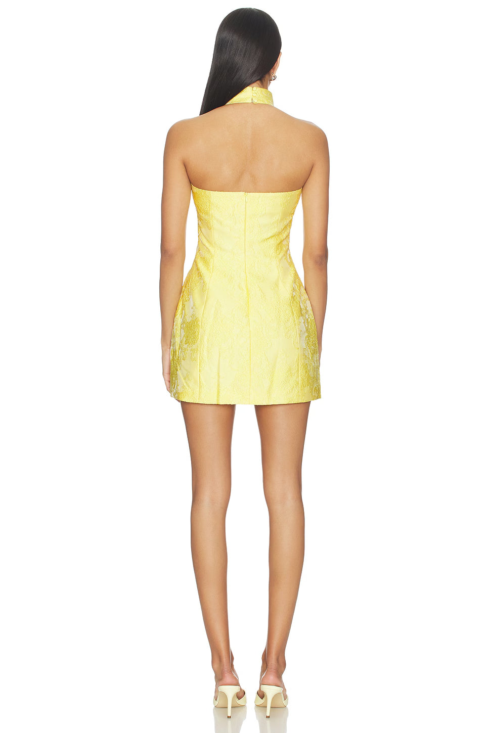 High Collar Jacquard Fit and Flare Mini Dress