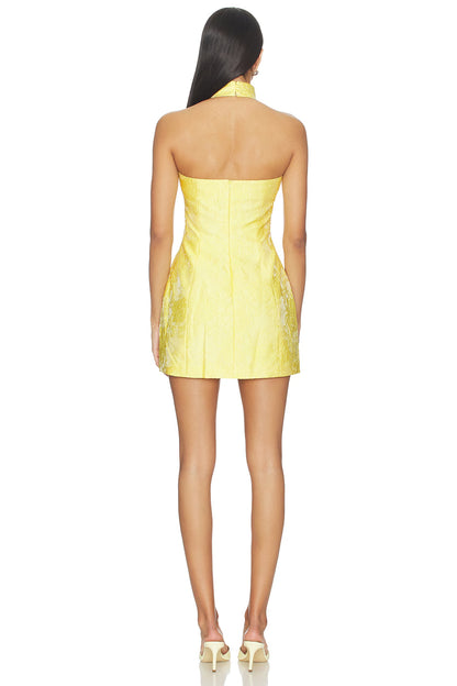 High Collar Jacquard Fit and Flare Mini Dress