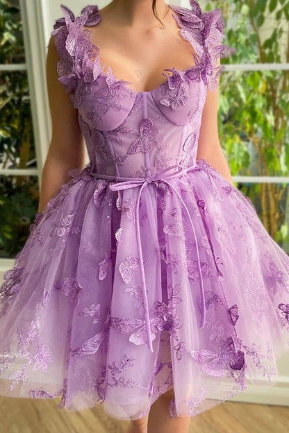 Butterfly Applique Tulle Corset Mini Dress