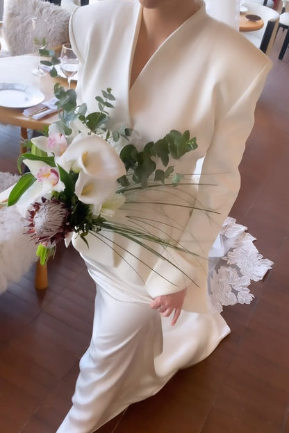 Structured Shoulder Long Sleeve Wedding Dress