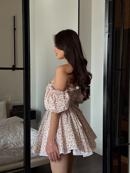 Romantic Floral Puff Sleeve Mini Dress