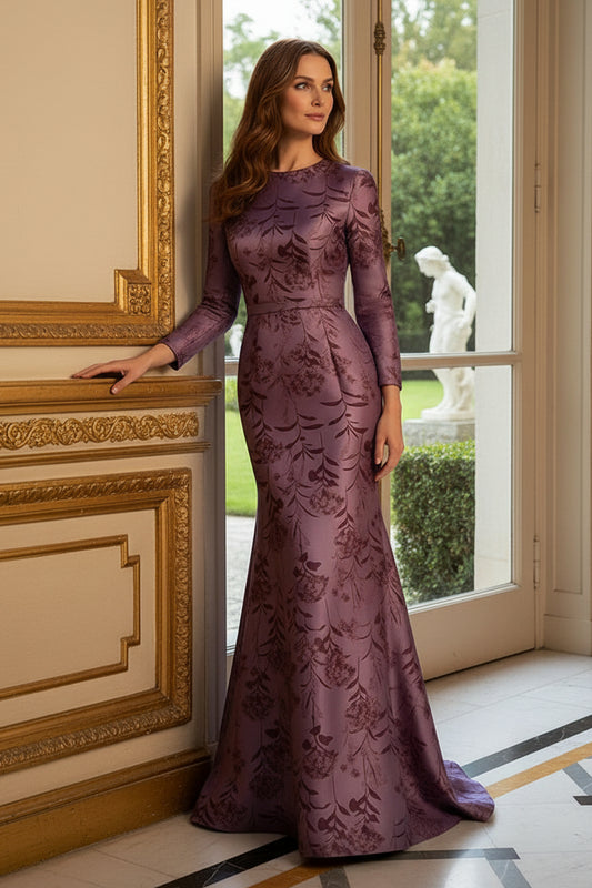 Floral Long Sleeve Mermaid Evening Gown